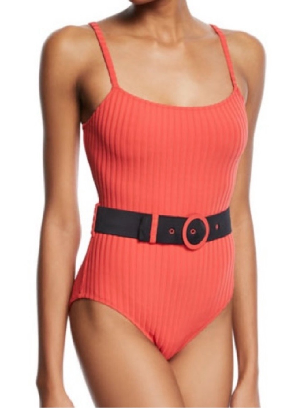 SOLID & STRIPED x RE/DONE Nina One Piece Swimsuit Lipstick Red Belted Ribbed M